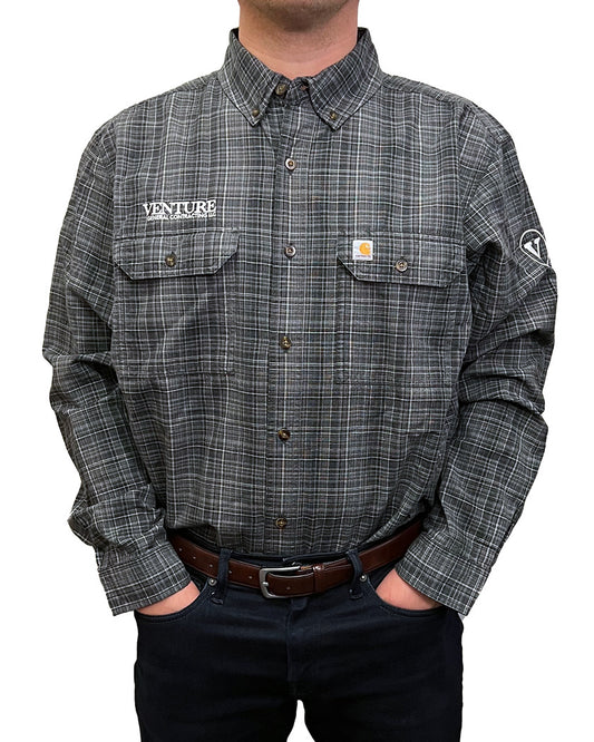 Men's Carhartt Long Sleeve Button Up Shirt - Dark Gray Pattern